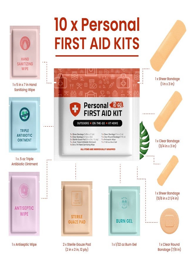 pH Advantage Personal First Aid Kit- 10 Pack | Clean, Treat, Protect Minor Cuts, Scrapes and Burns | Perfect for Home, Office, Car, School, Business, Camping | Individually Wrapped First Aid Products (Orange) - Image 2